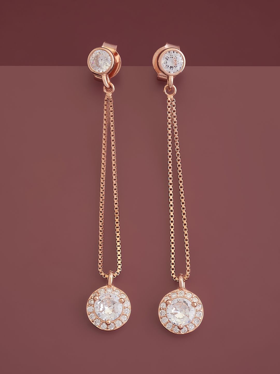 

Kushal's Fashion Jewellery Sterling Silver Cubic Zirconia Rose Gold-Plated Drop Earrings