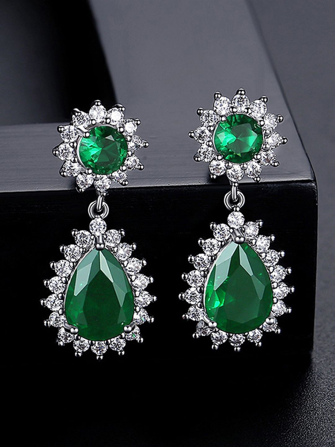 

Peora Silver Plated Cubic Zirconia & Crystal Studded Drop Earrings