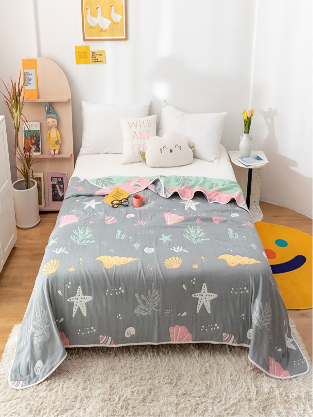 

JC HOME Grey & White Graphic AC Room 400 GSM Single Bed Quilt