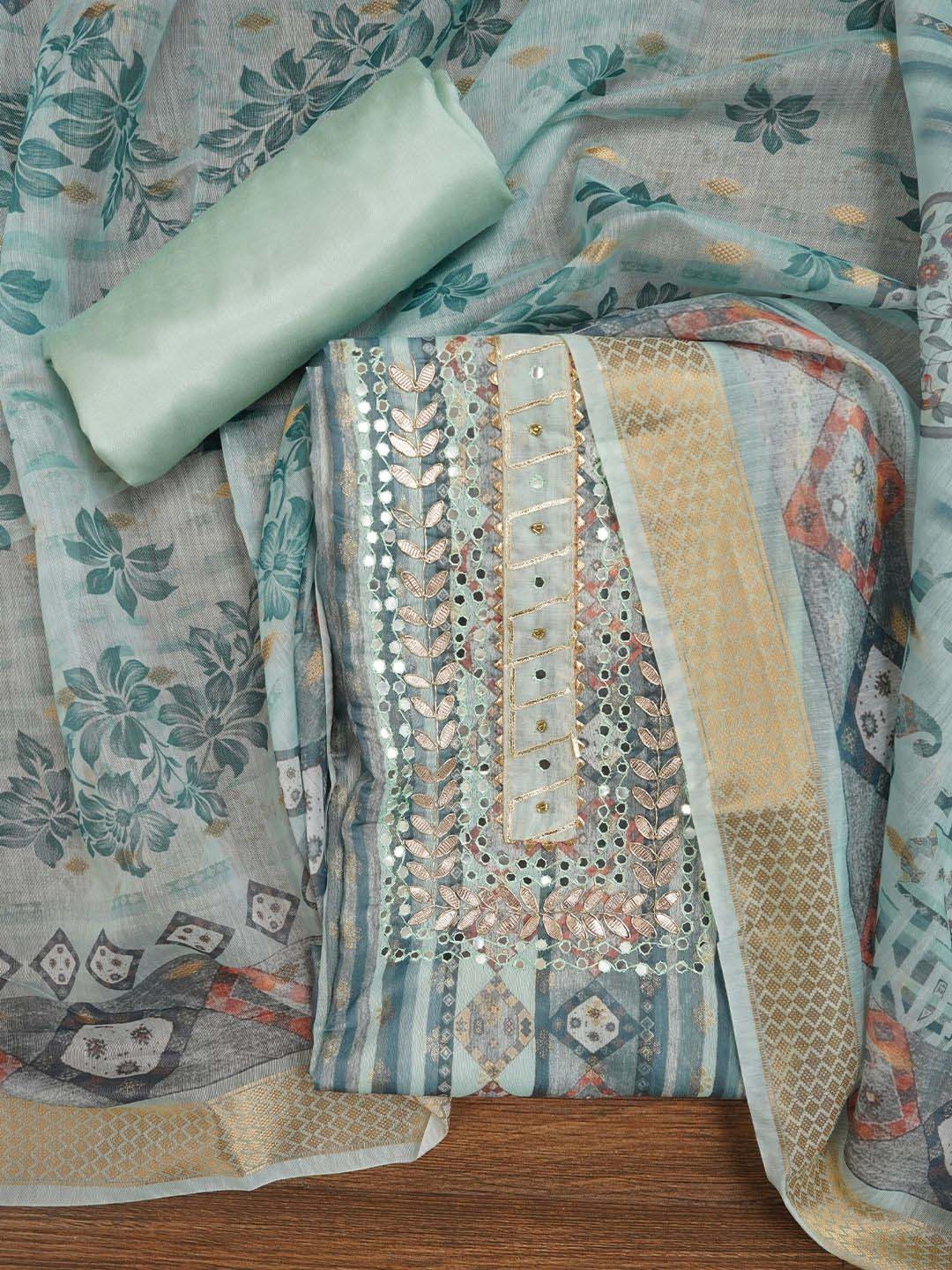

Jaipur Kurti Festive Silk Blend Zari Dress Material With Dupatta, Sea green