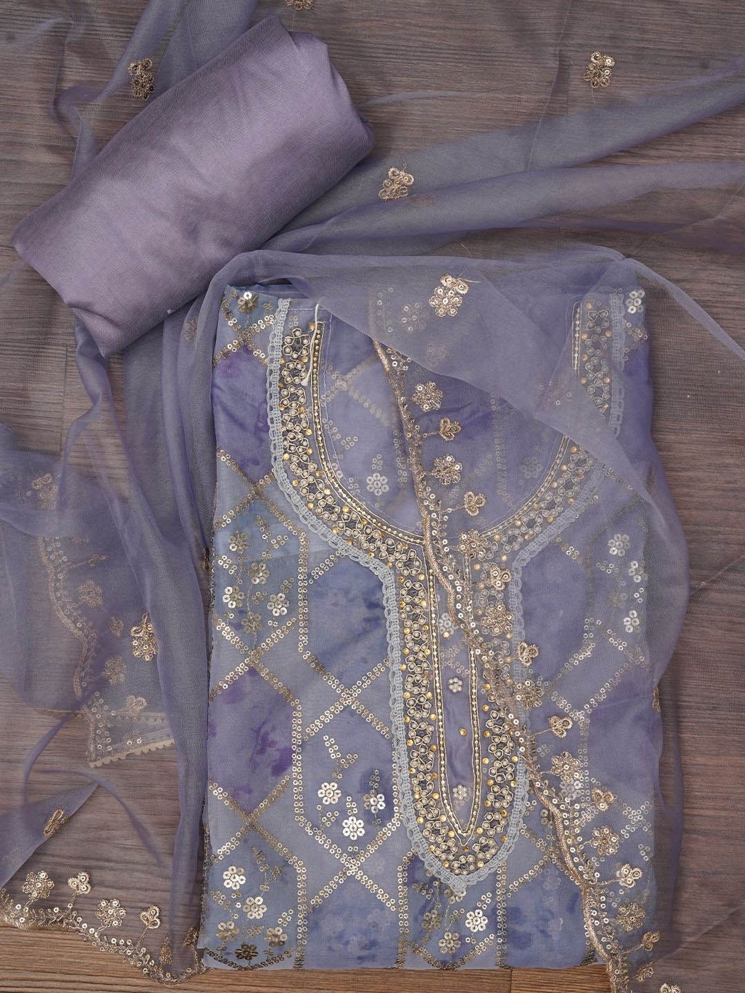 

Jaipur Kurti Sequin Embroidered Organza Dress Material with Dupatta, Lavender