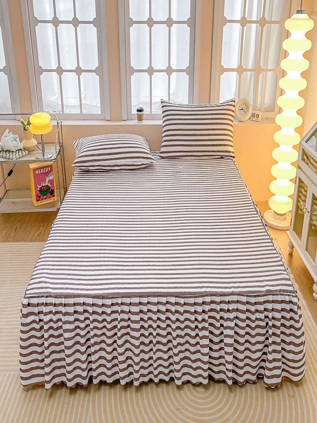 

JC HOME Brown & White Geometric 150 TC Single Bedsheet with 2 Pillow Covers