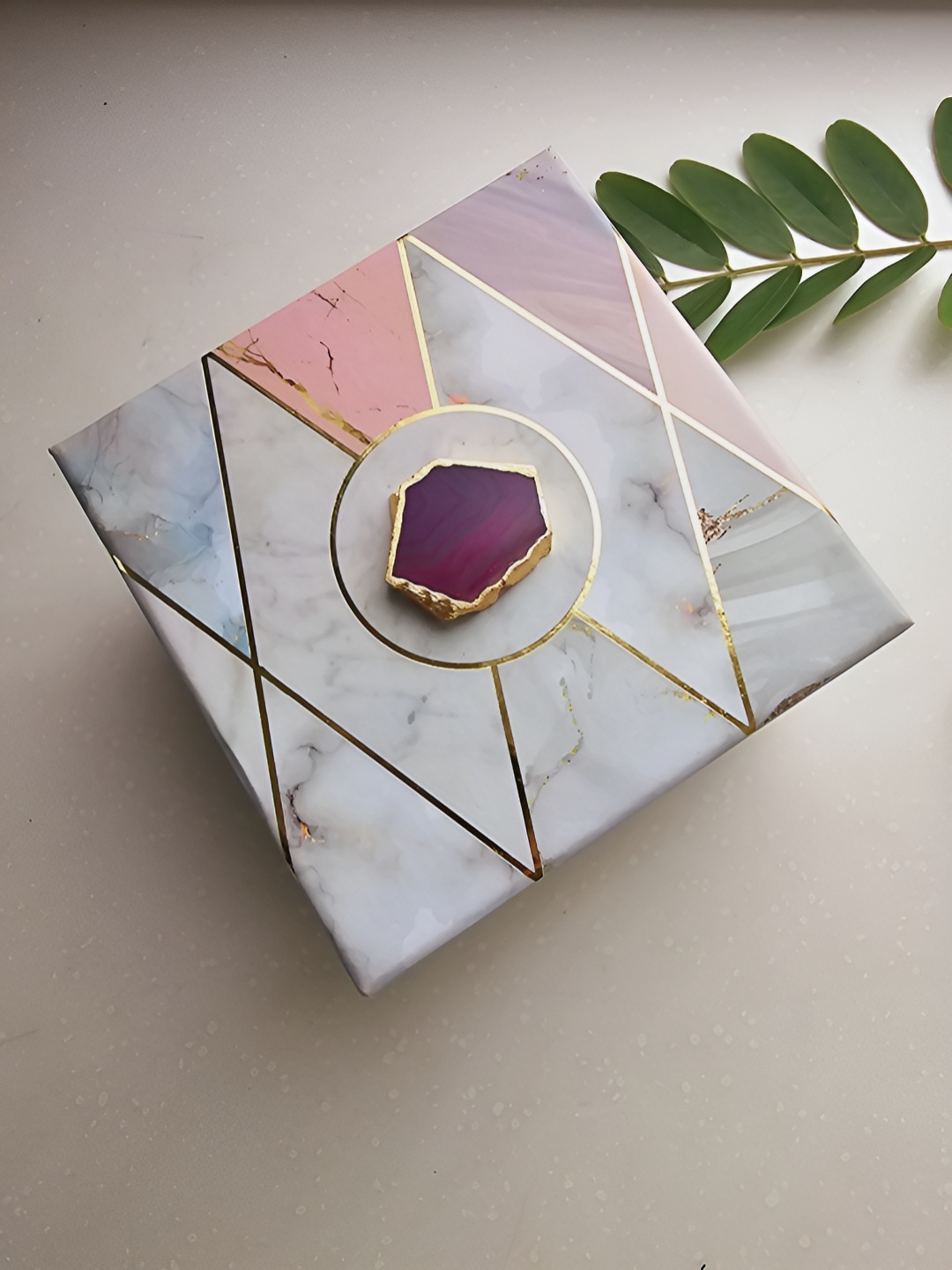 

HOMEARTE White OM Agate with marble base Tea light Religious Candle Holder