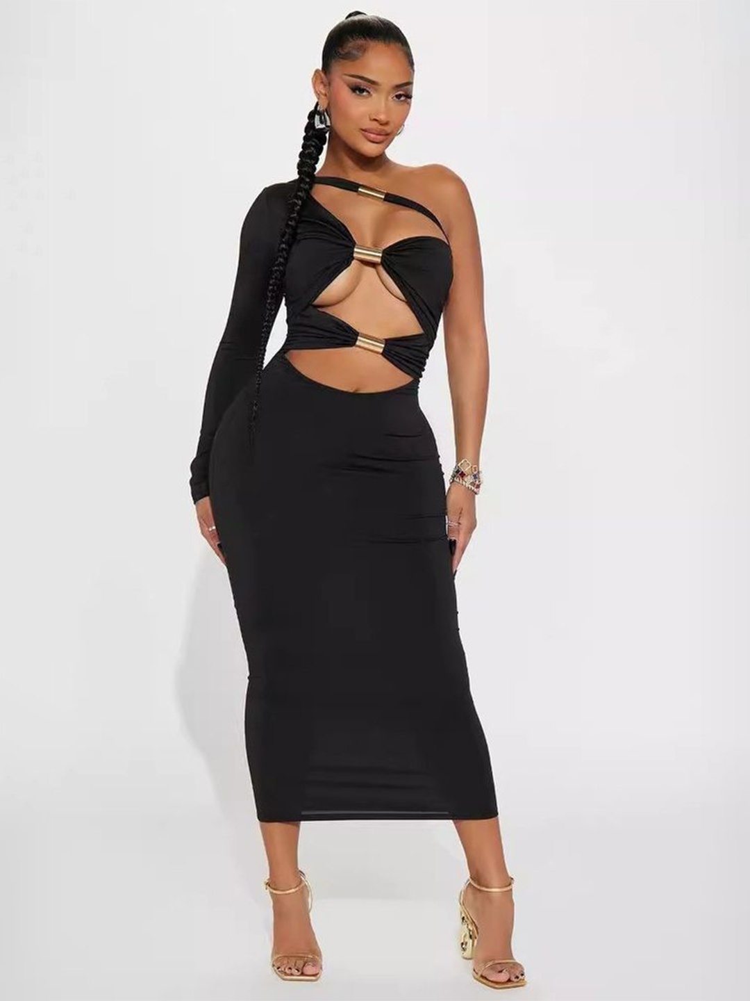 

LULU & SKY Solid Bodycon Midi Dress, Black