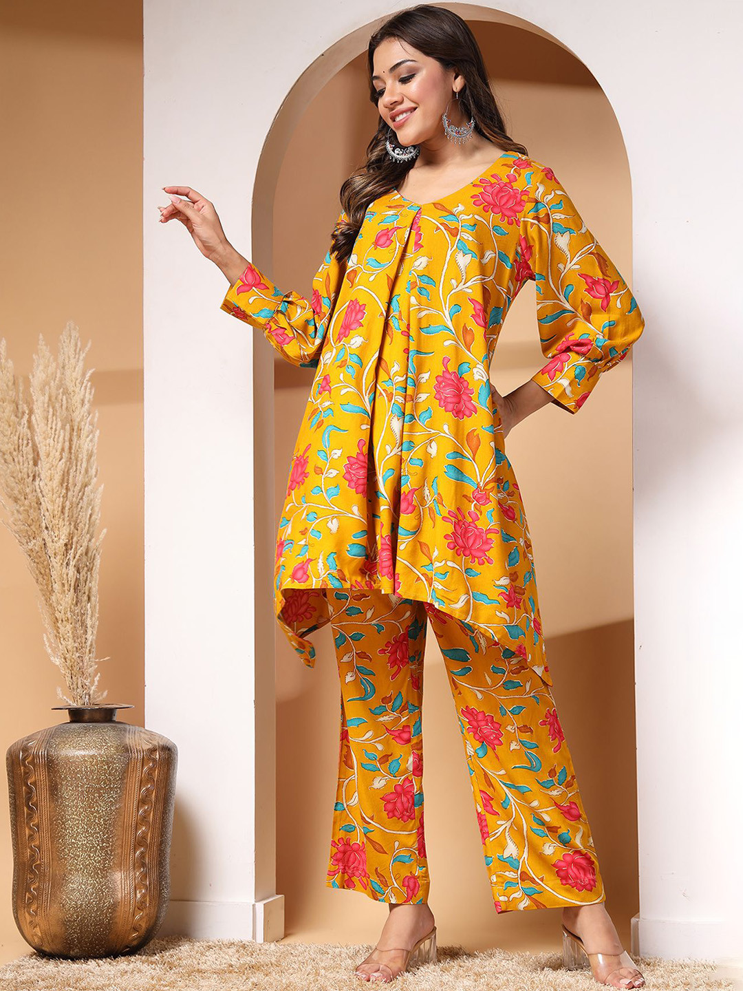 

House Of Zelena Printed Maternity Tunic With Trousers, Mustard