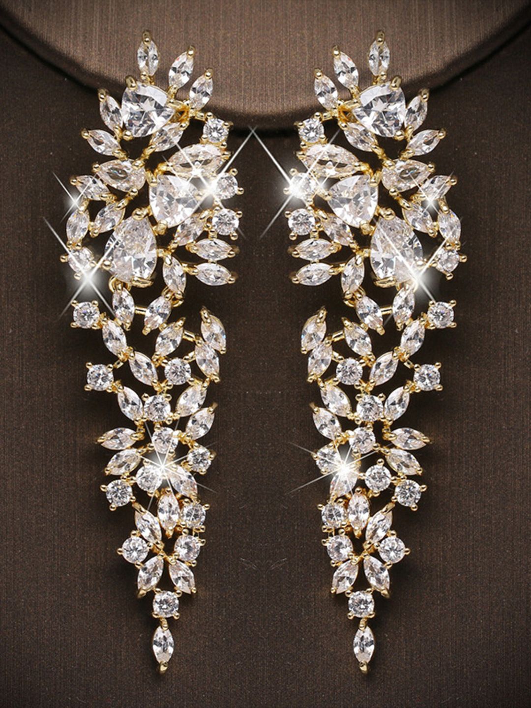 

Peora Gold Plated Cubic Zirconia Contemporary Drop Earrings