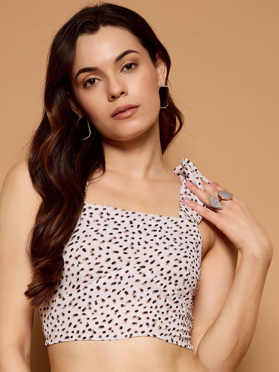 

Kibo Floral Print Crepe Crop Top, White