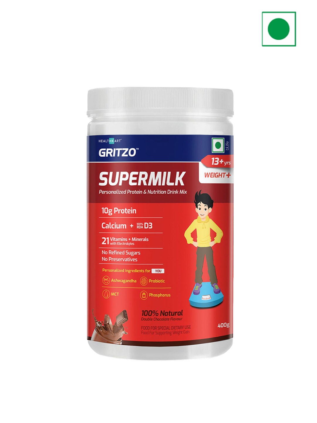 

Gritzo Supermilk Personalized Protein & Nutrition Drink Mix-400g, Brown
