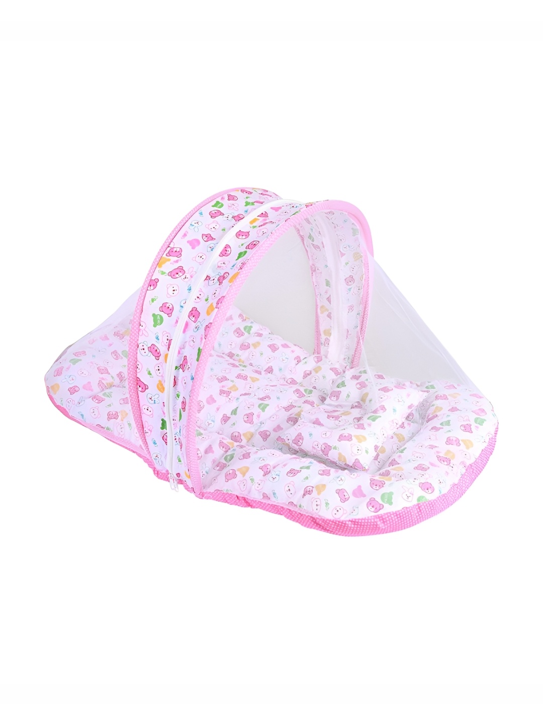 

DALUCI Pink & White Teddy Printed Tent Bedding With Mosquito Net