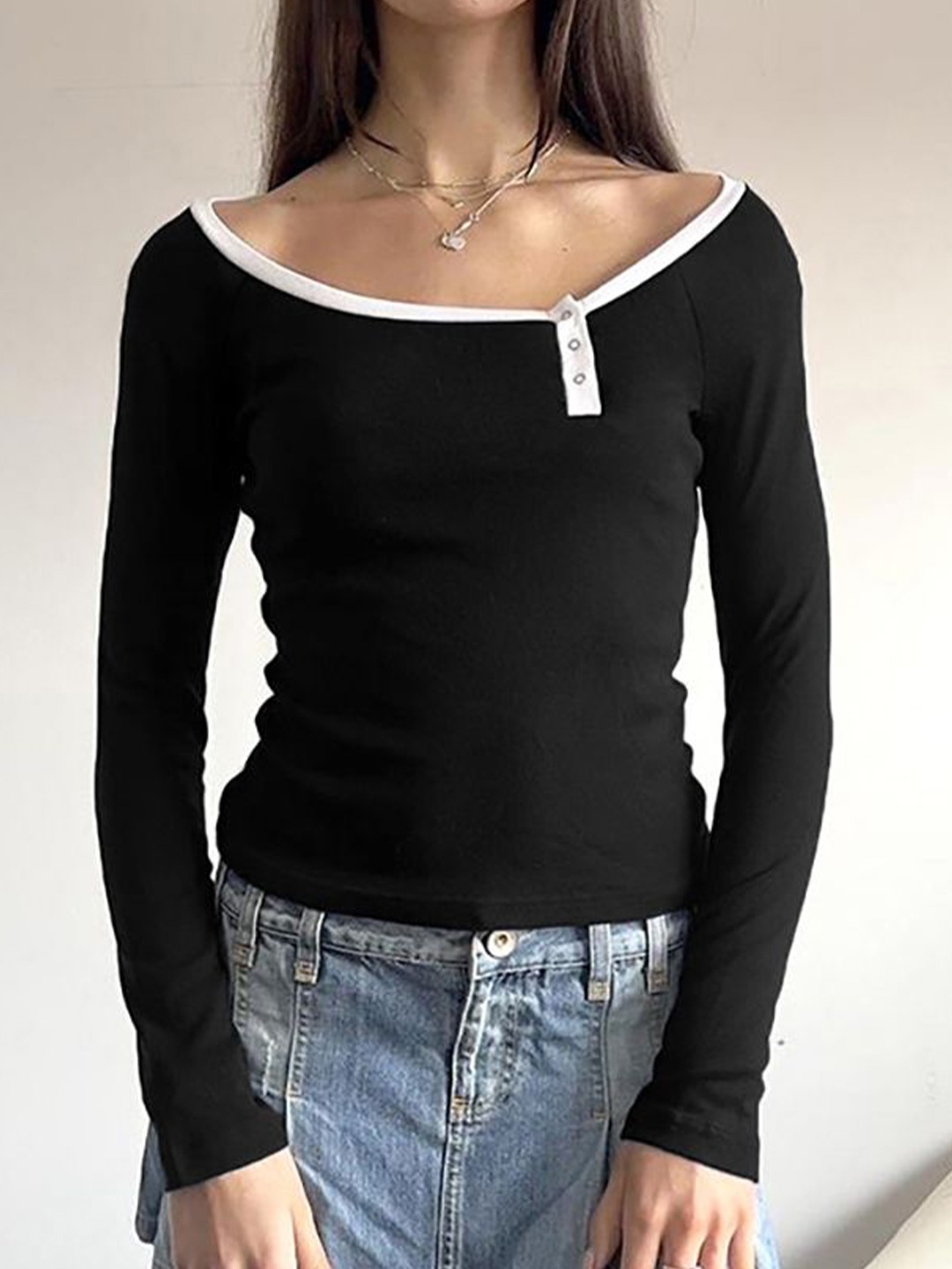 

StyleCast x Revolte Women Solid Boat Neck Top, Black
