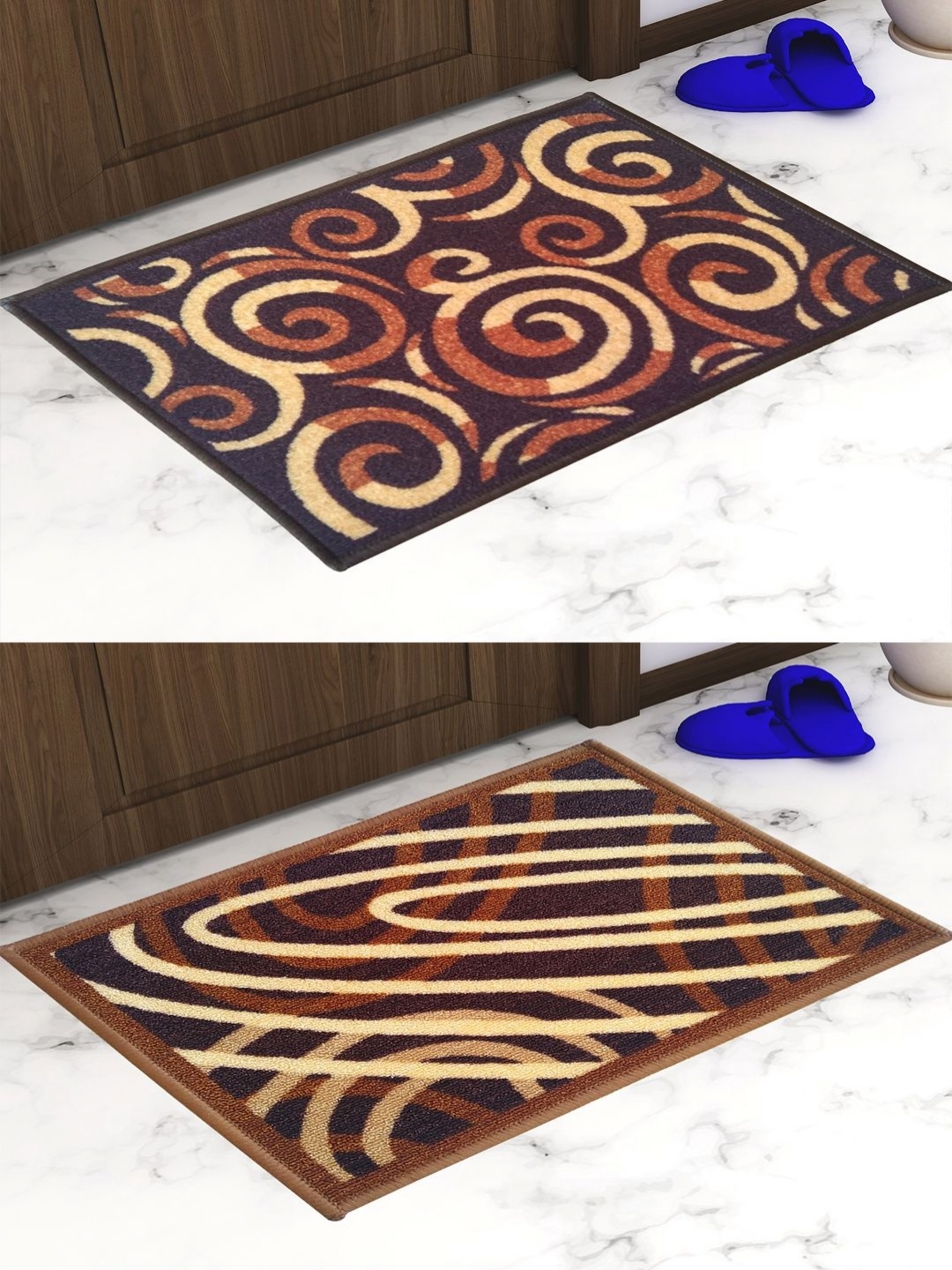 

Aura 2Pcs Beige Colored & Brown Printed Anti Slip Doormats