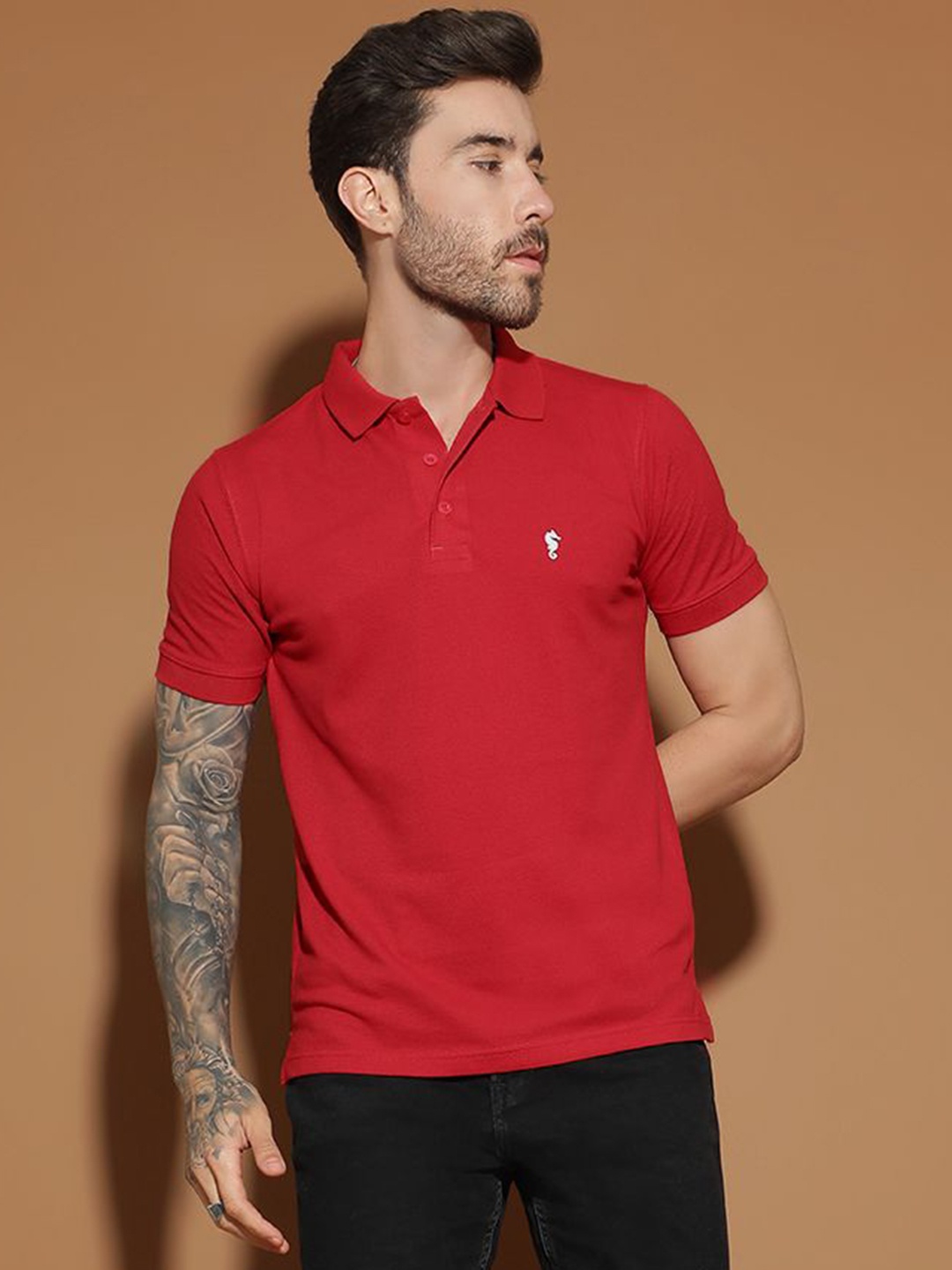 

EPPE Men Anti Odour Solid Polo Collar Cotton T-shirt, Red