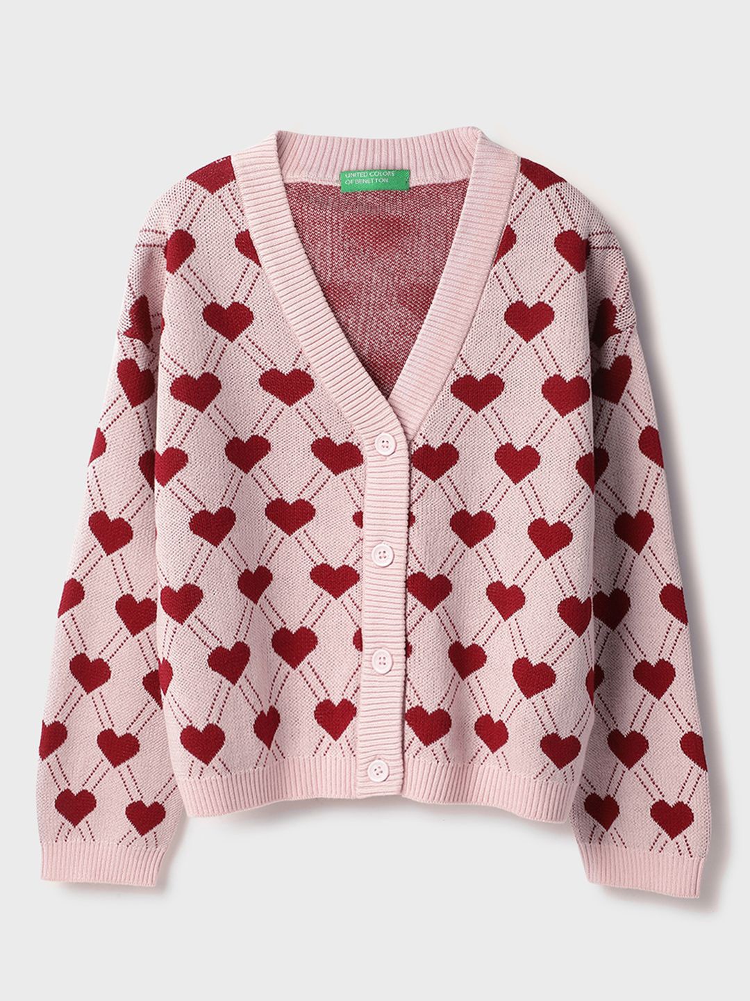 

United Colors of Benetton Girls Abstract Printed Pure Cotton Cardigan, Pink