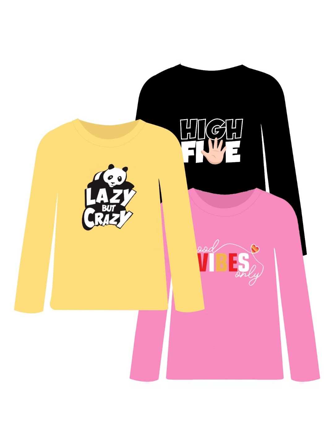 

CoolTees4U Girls Pack Of 3 Typography Printed T-shirt, Black