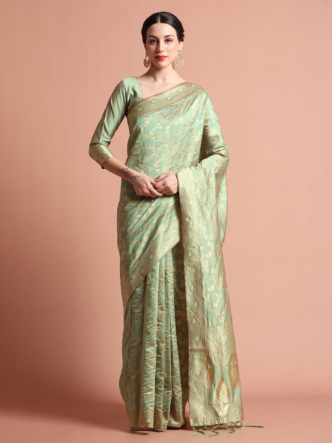 

Jaipur Kurti Silk Banarasi Zari Woven Heavy Saree, Green
