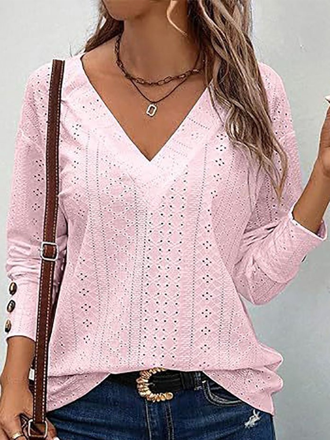 

StyleCast x Revolte Women Self Design V-Neck Top, Pink