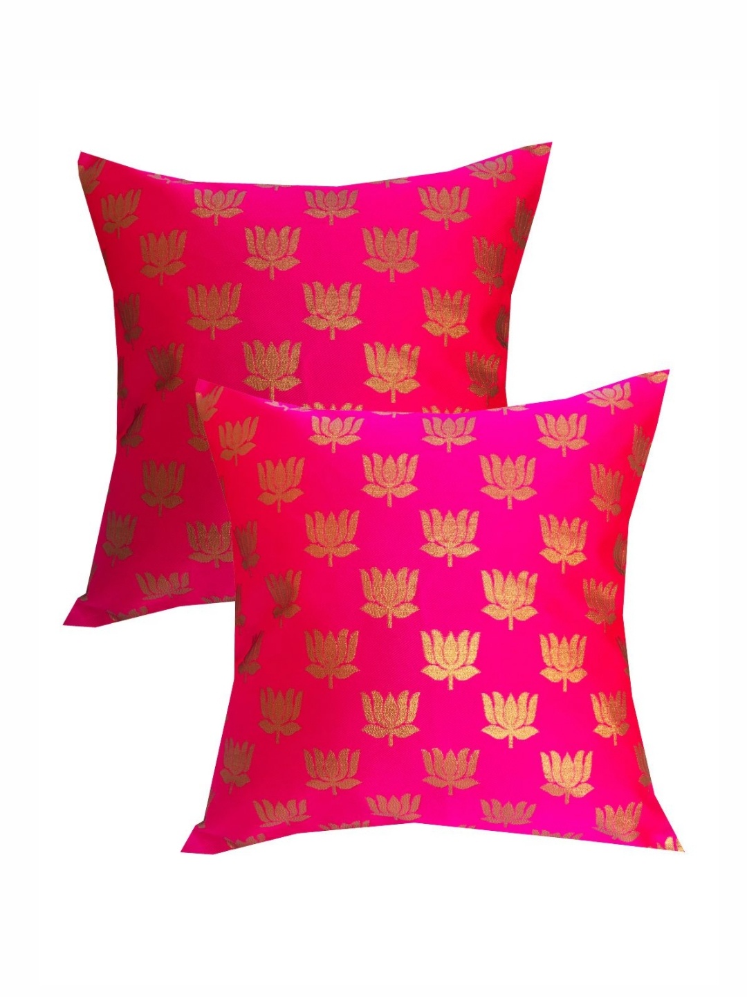 

Pink Parrot Pink & Gold Toned 2 Pieces Floral Printed Square Cushion Covers