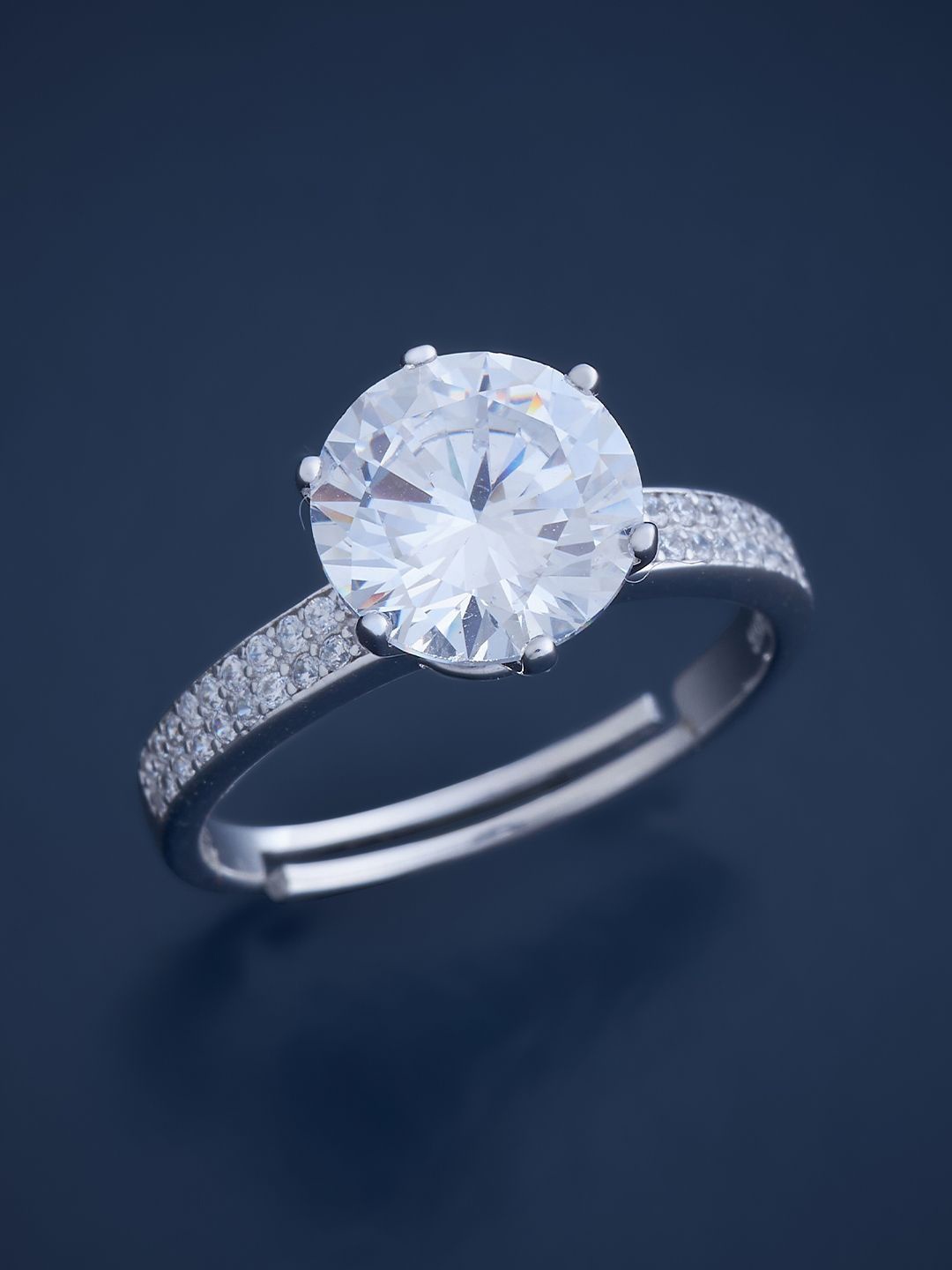 

Kushal's Fashion Jewellery Sterling Silver Rhodium-Plated Cubic Zirconia Finger Ring