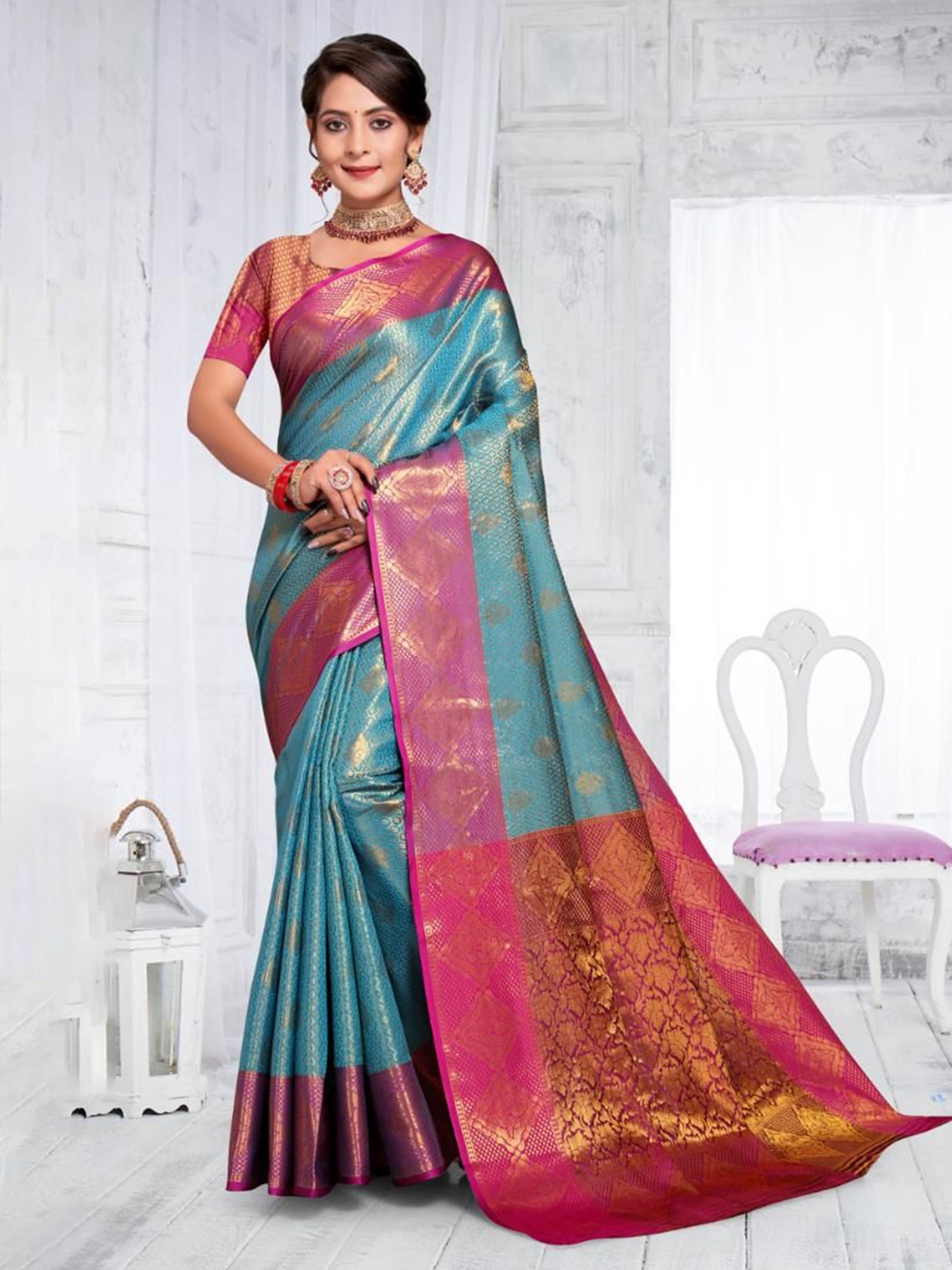 

JAY FASHION Woven Design Zari Banarasi Saree, Blue