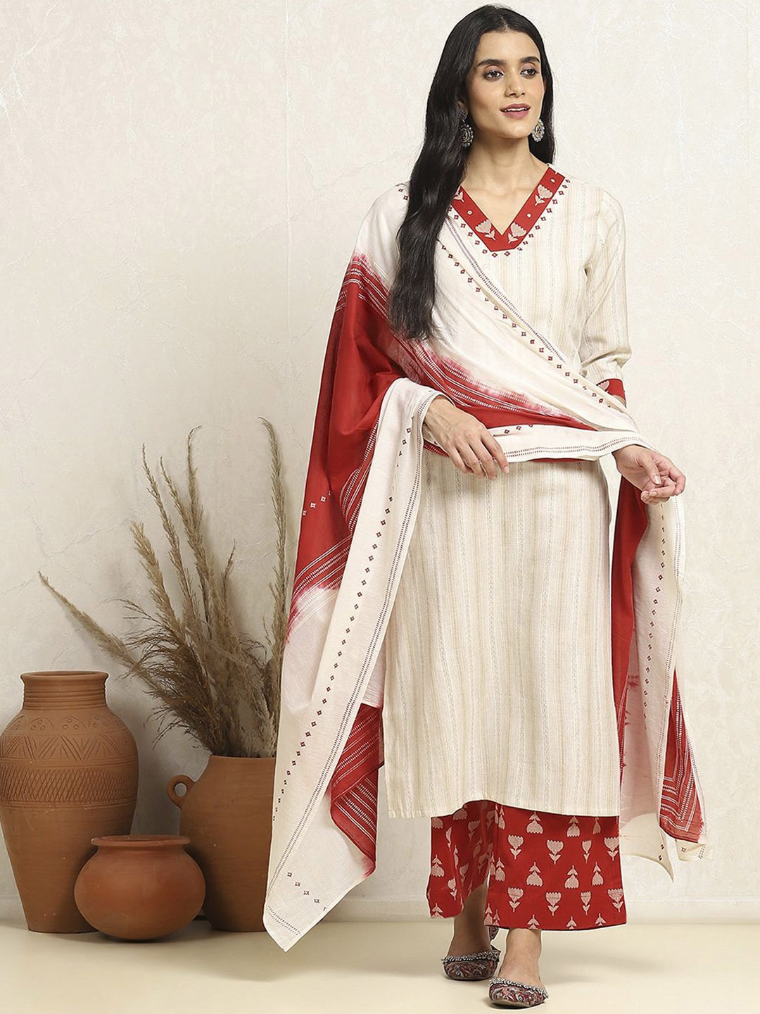 

Biba Printed Unstitched Dress Material, Red