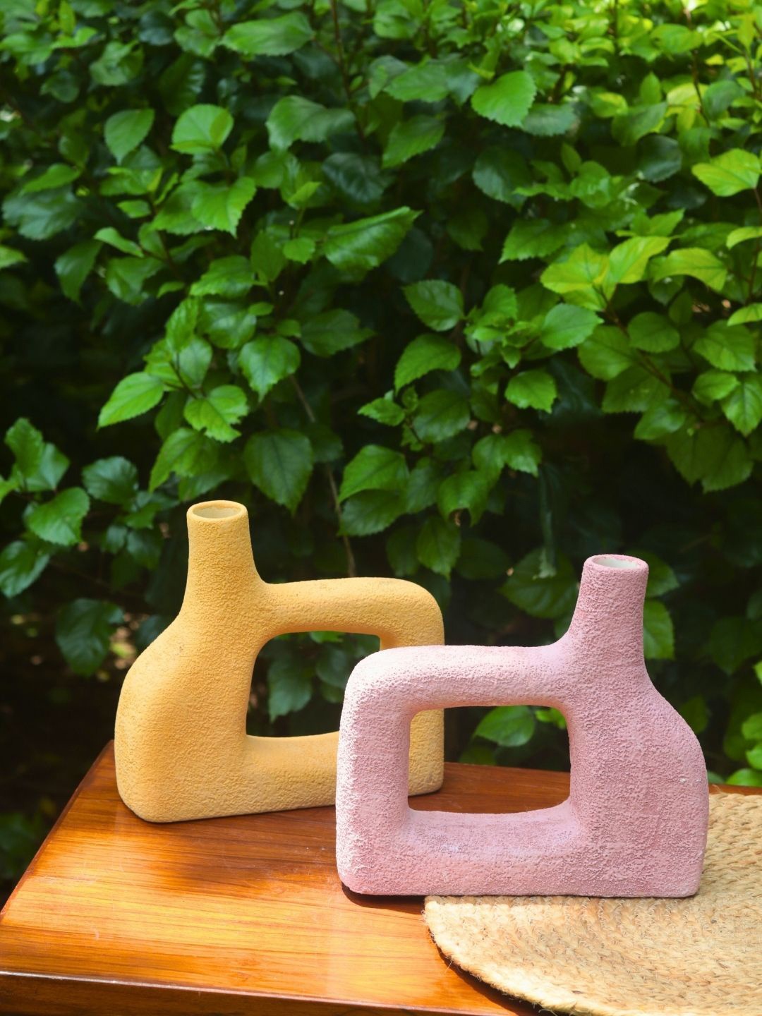 

WEAVING HOMES Pink & Mustard 2 Pieces Ceramic Flower Vases