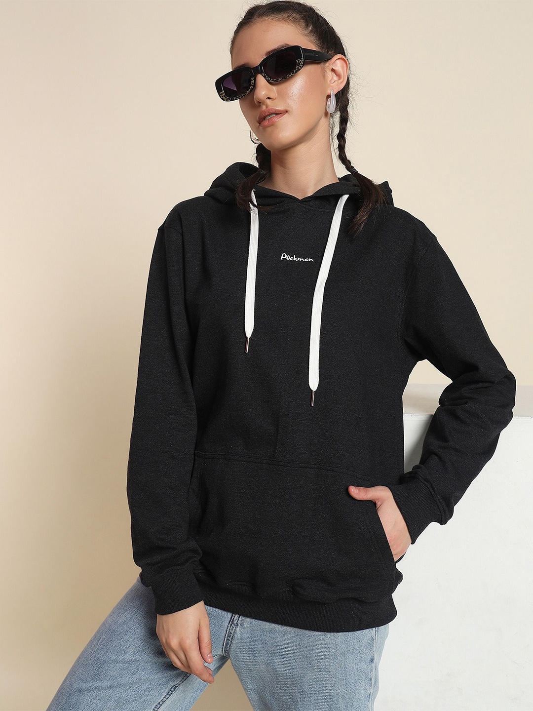 

PockMAN Women Solid Hooded Antimicrobial Sweatshirt, Charcoal