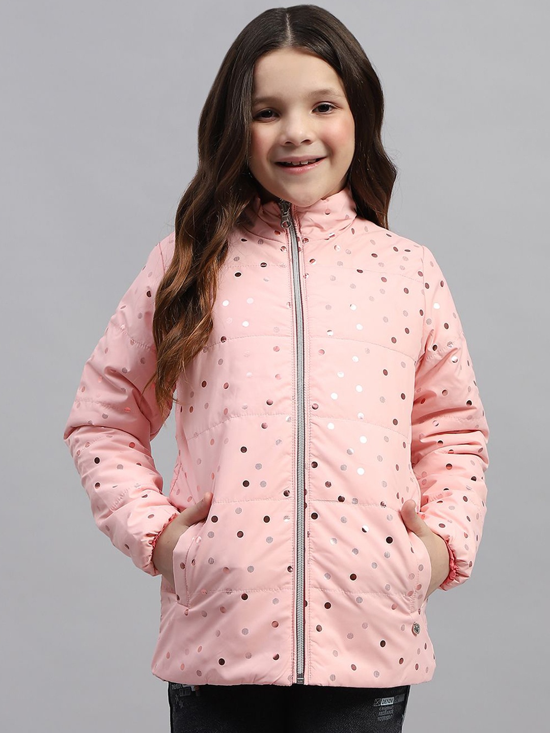 

Monte Carlo Girls Solid Mock Collar Quilted Jacket, Pink
