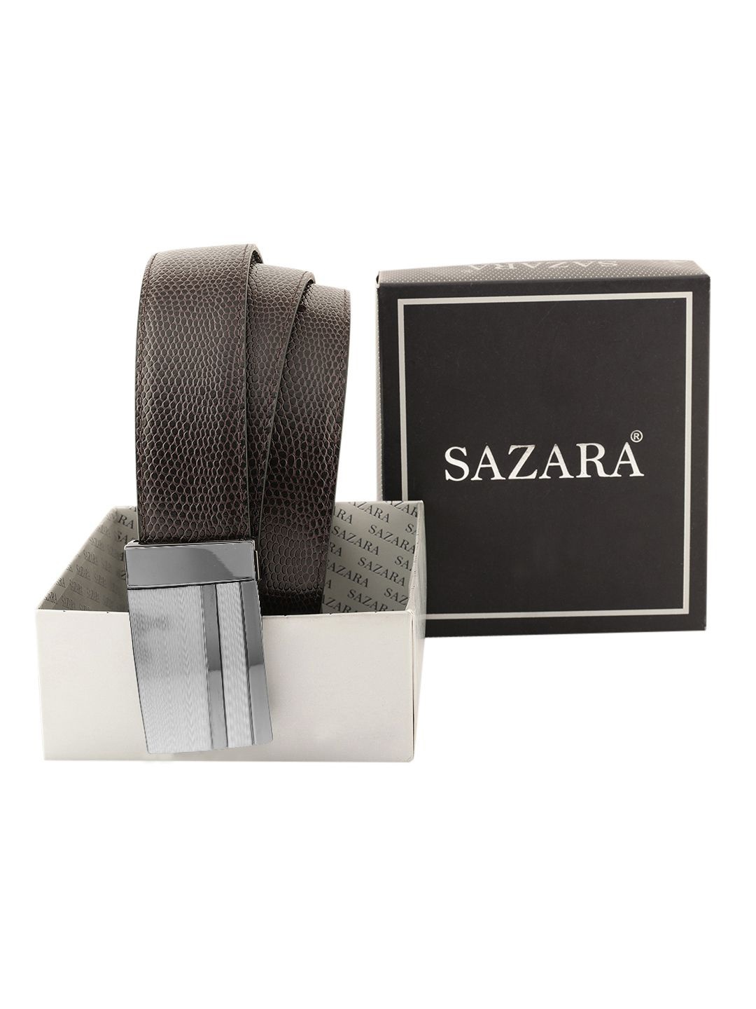 

SAZARA Men Textured Leather Reversible Belt, Brown