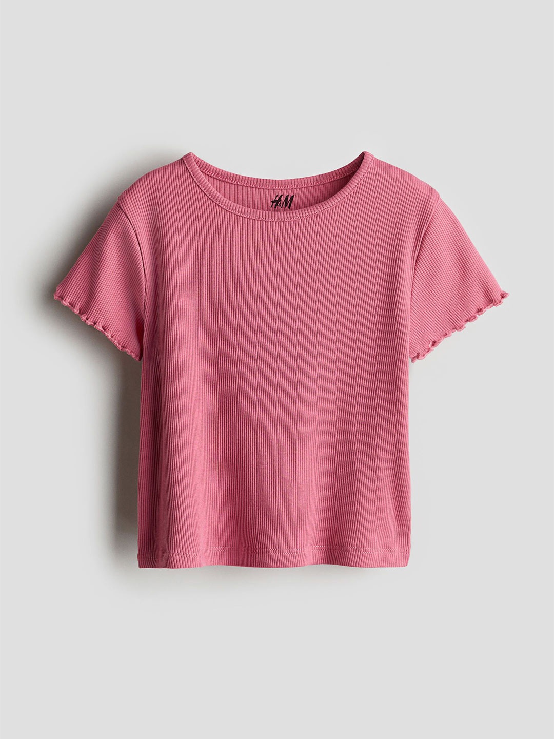 

H&M Girls Ribbed Round Neck Top, Pink