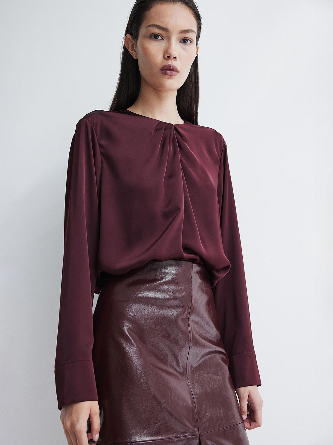 

H&M Pleat-Detail Satin Tops, Red