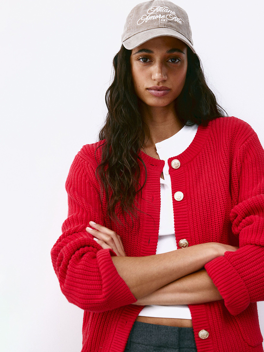 

H&M Women Rib-Knit Cardigan, Red