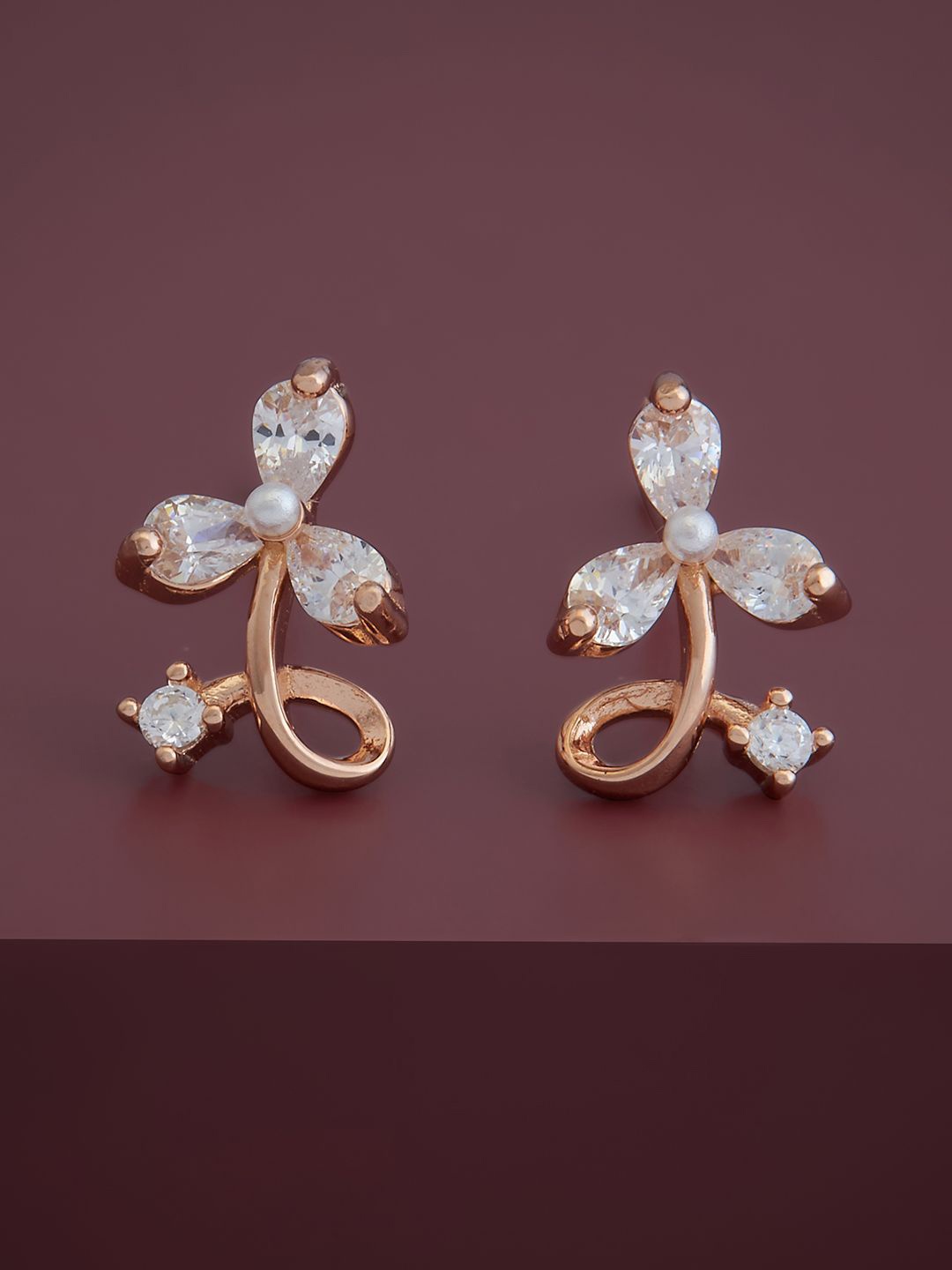 

Kushal's Fashion Jewellery 92.5 Pure Silver Leaf Shaped Studs Earrings, Rose