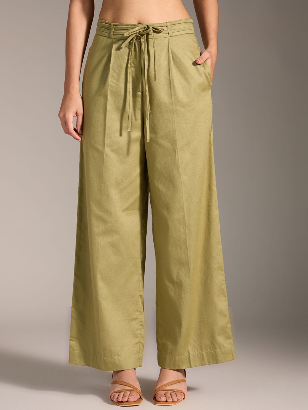 

20Dresses Women High-Rise Pleated Parallel Trousers, Green