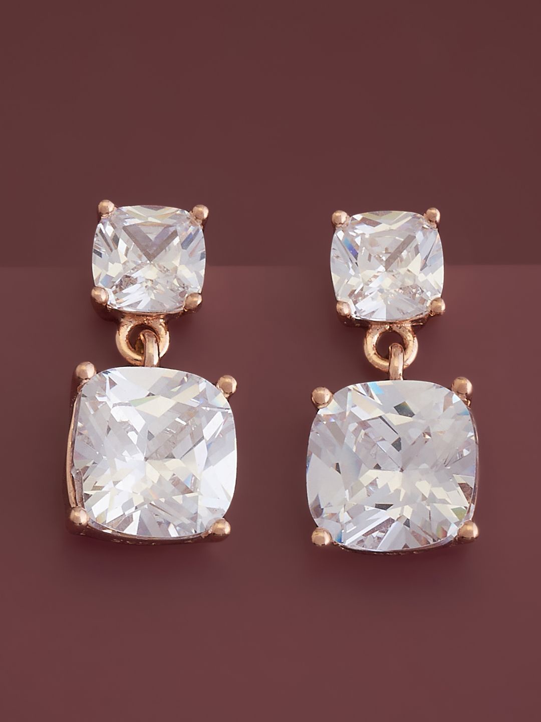 

Kushal's Fashion Jewellery 92.5 Pure Silver Rose Gold-Plated Cubic Zirconia Drop Earrings