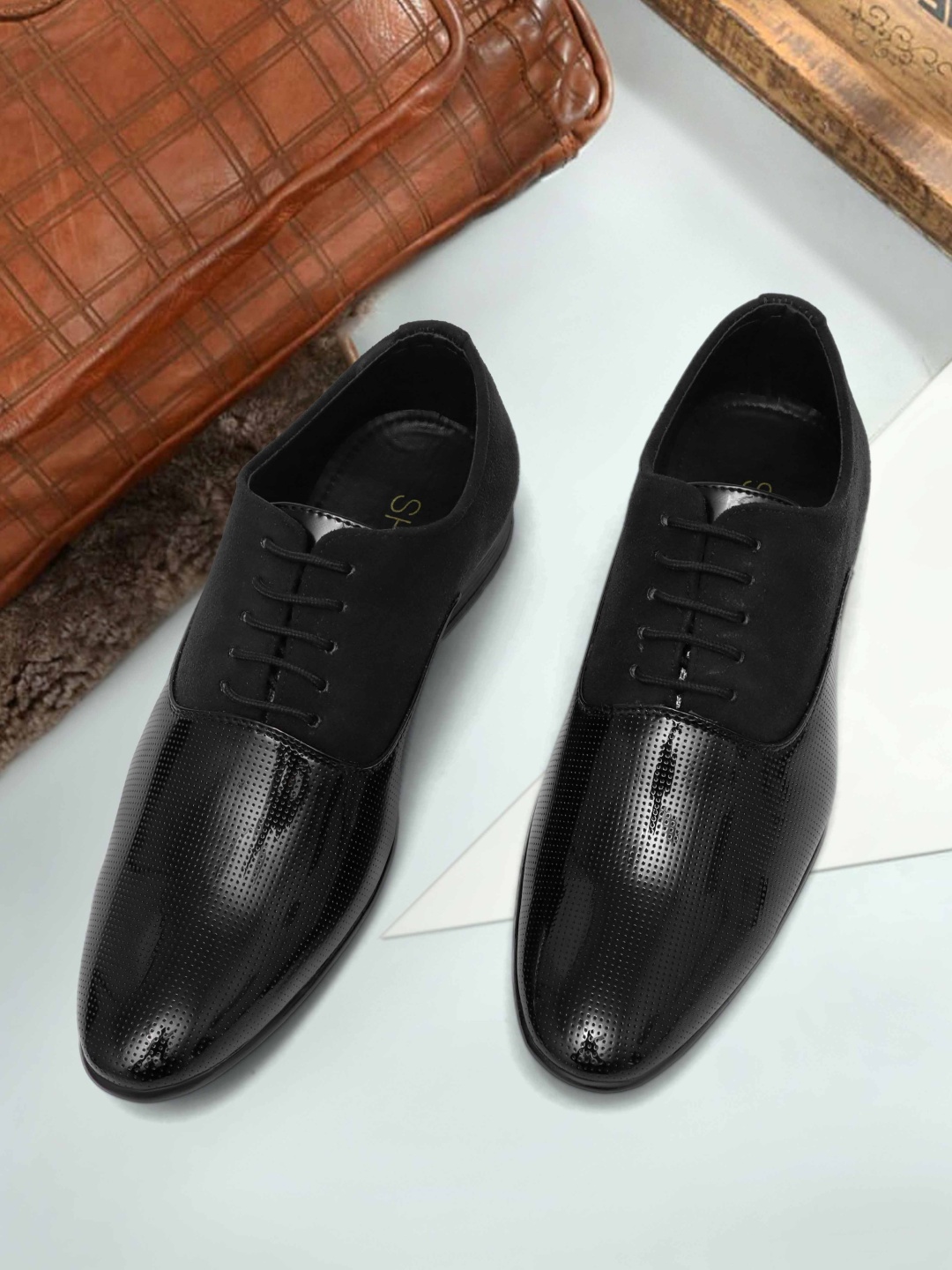 

SHUAN Men Textured Leather Formal Oxfords, Black