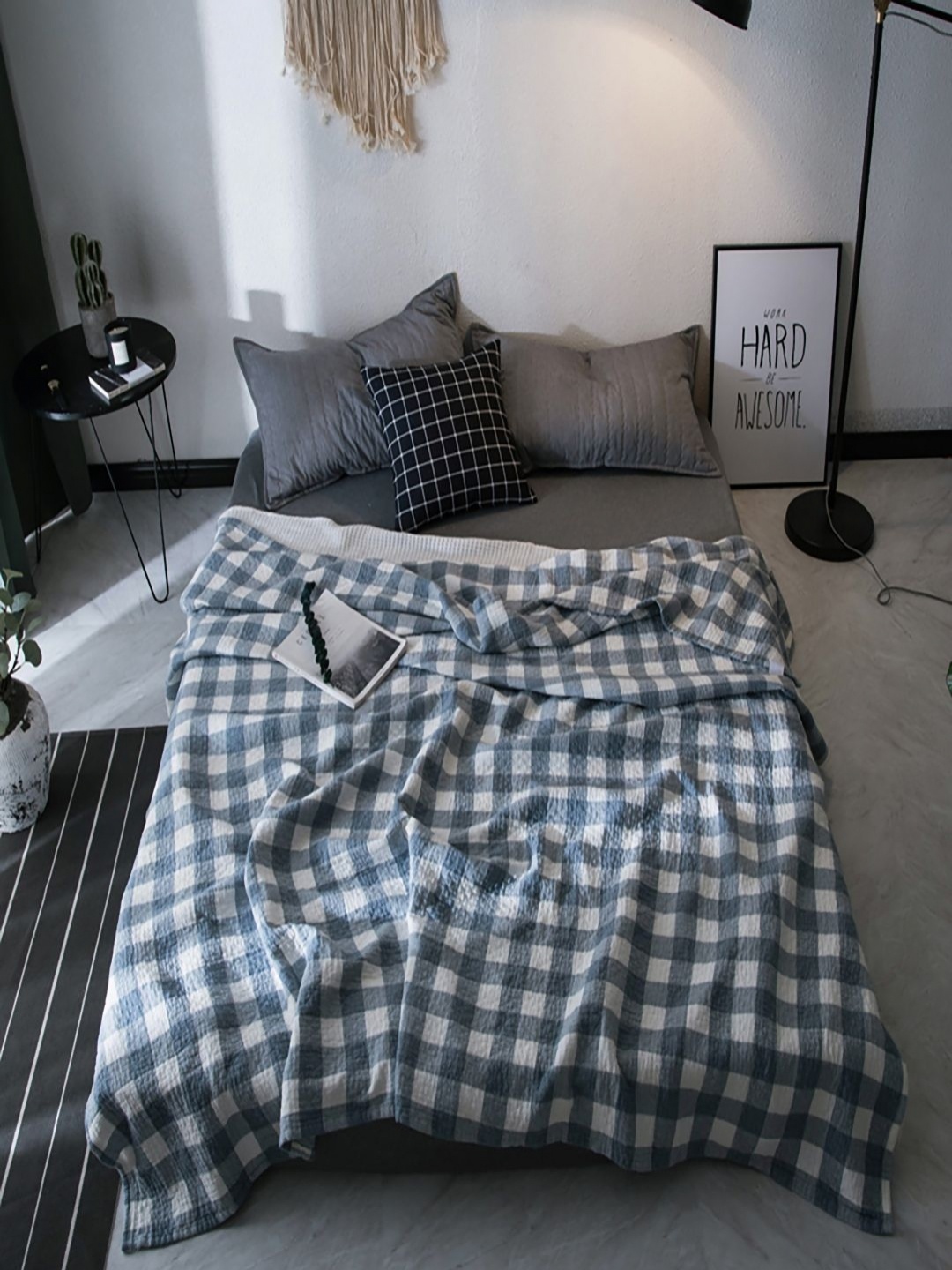 

JC HOME Blue & White Checked Pure Cotton AC Room 350 GSM Single Bed Quilt