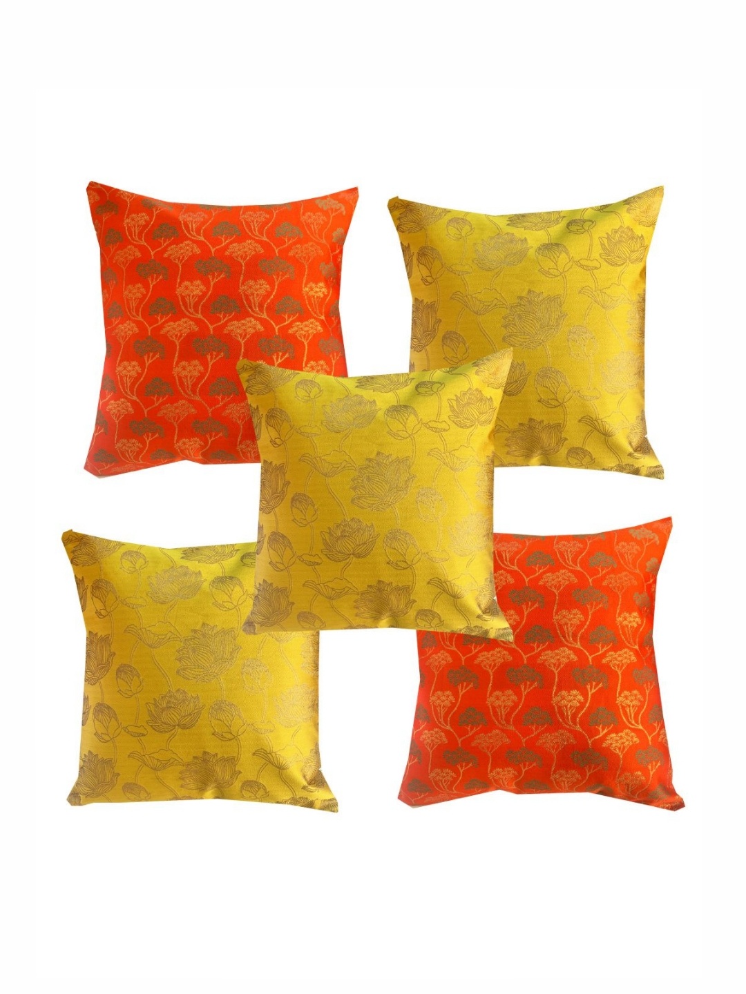 

Pink Parrot Yellow & Orange 5 Pieces Floral Square Cushion Covers