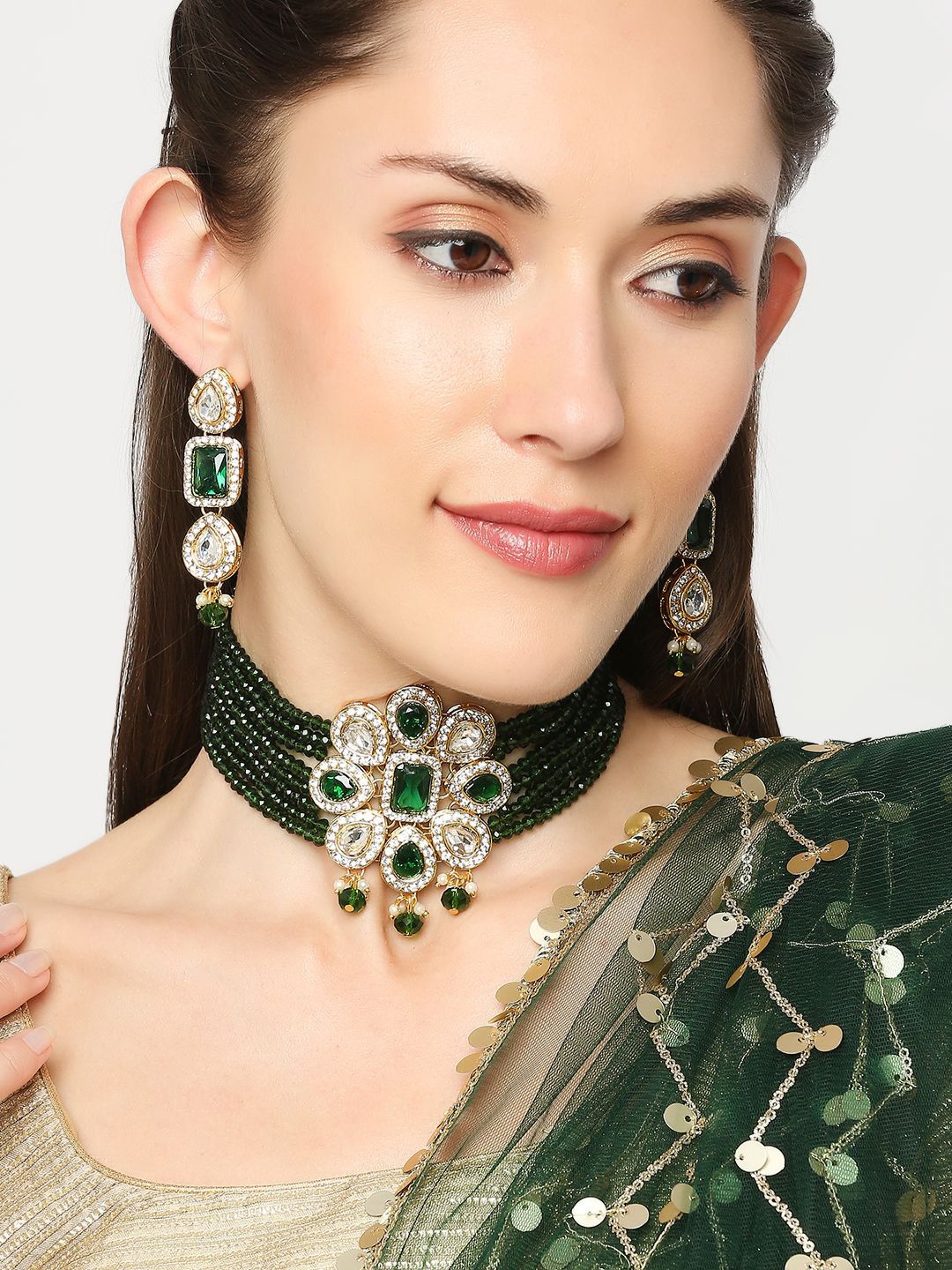 

Anouk Green Kundan Studded & Beaded Jewellery Set