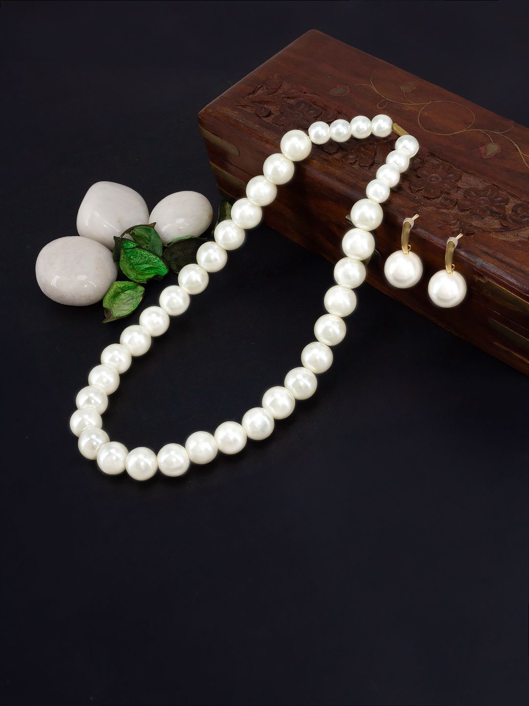 

PRIVIU Faux Pearl Beaded Chunky Choker Necklace With Drop Earrings Jewellery Set, White
