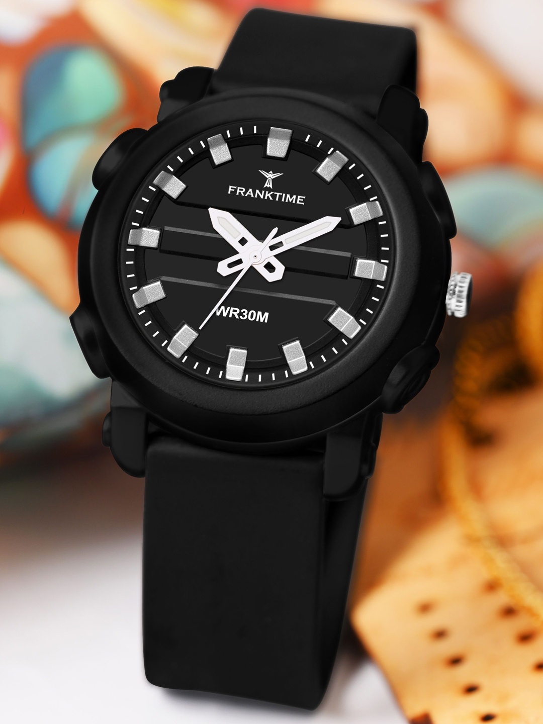 

Franktime Men Brass Dial & Straps Analogue Watch FT-0060 BLK, Black