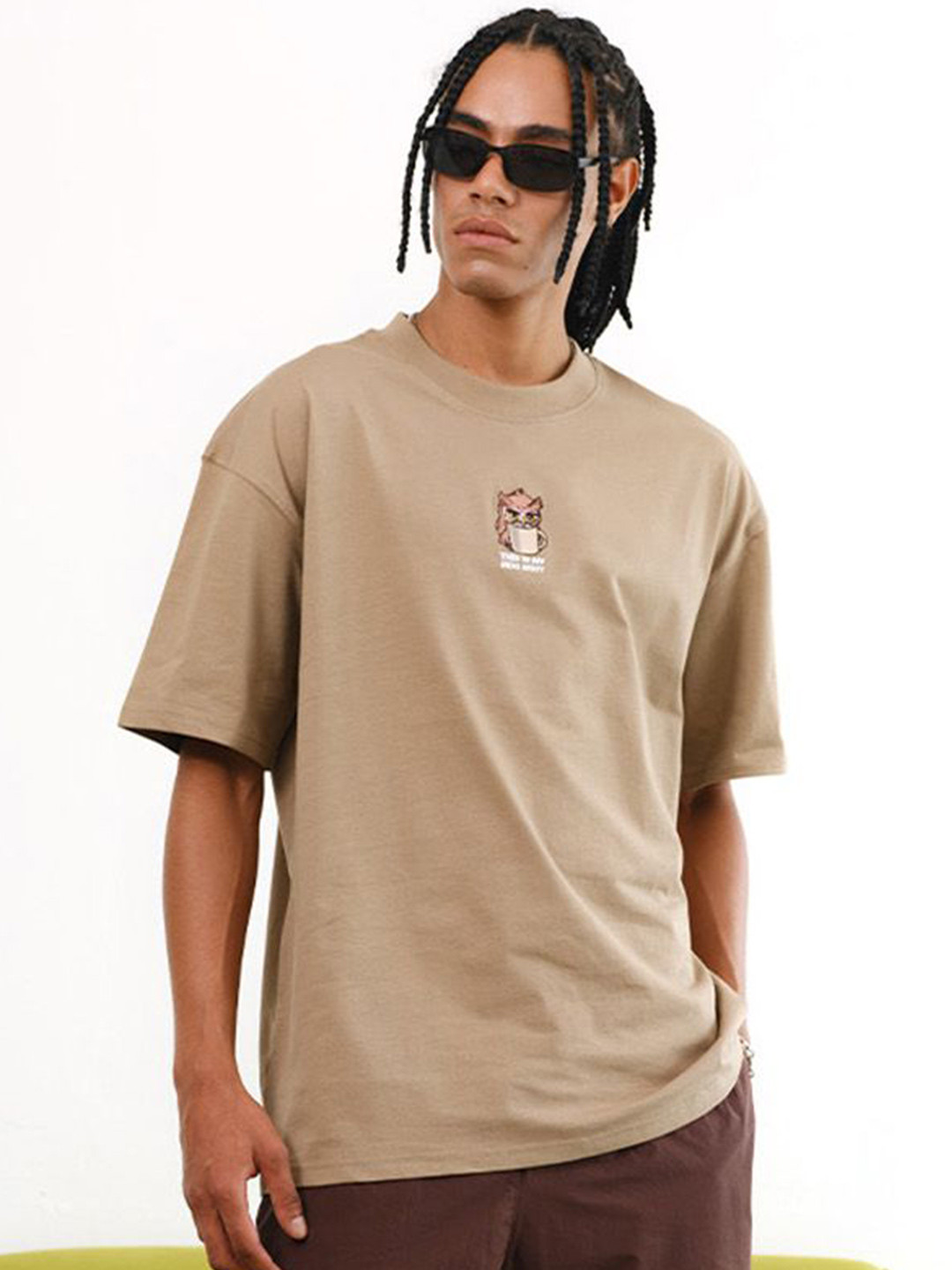 

Bonkers Corner Men Graphic Printed Round Neck Cotton Oversized T-shirt, Brown