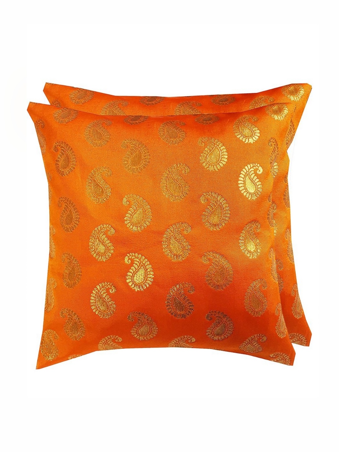 

Pink Parrot Orange Colored 2 Pieces Ethnic Motifs Printed Square Cushion Covers