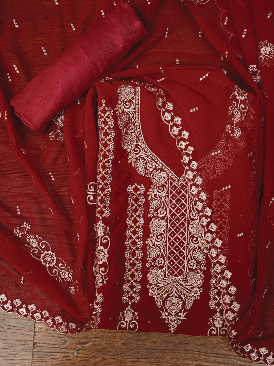 

Jaipur Kurti Zari Silk Georgette Dress Material with Dupatta, Maroon