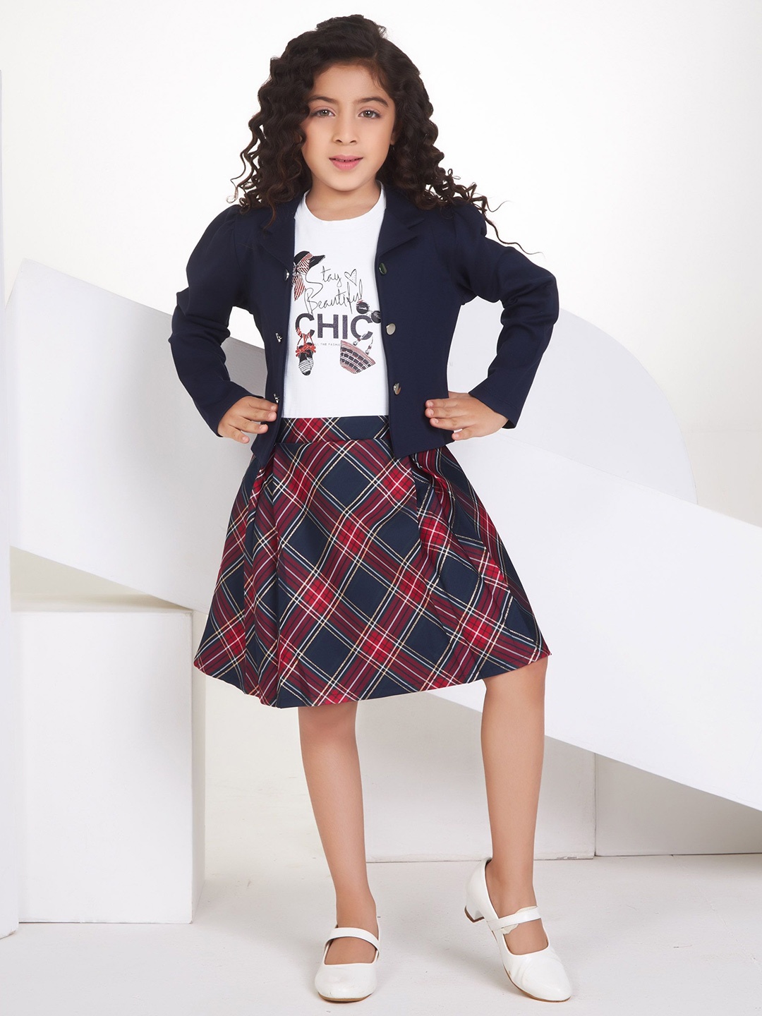 

Peppermint Checked A-Line Dress, Navy blue