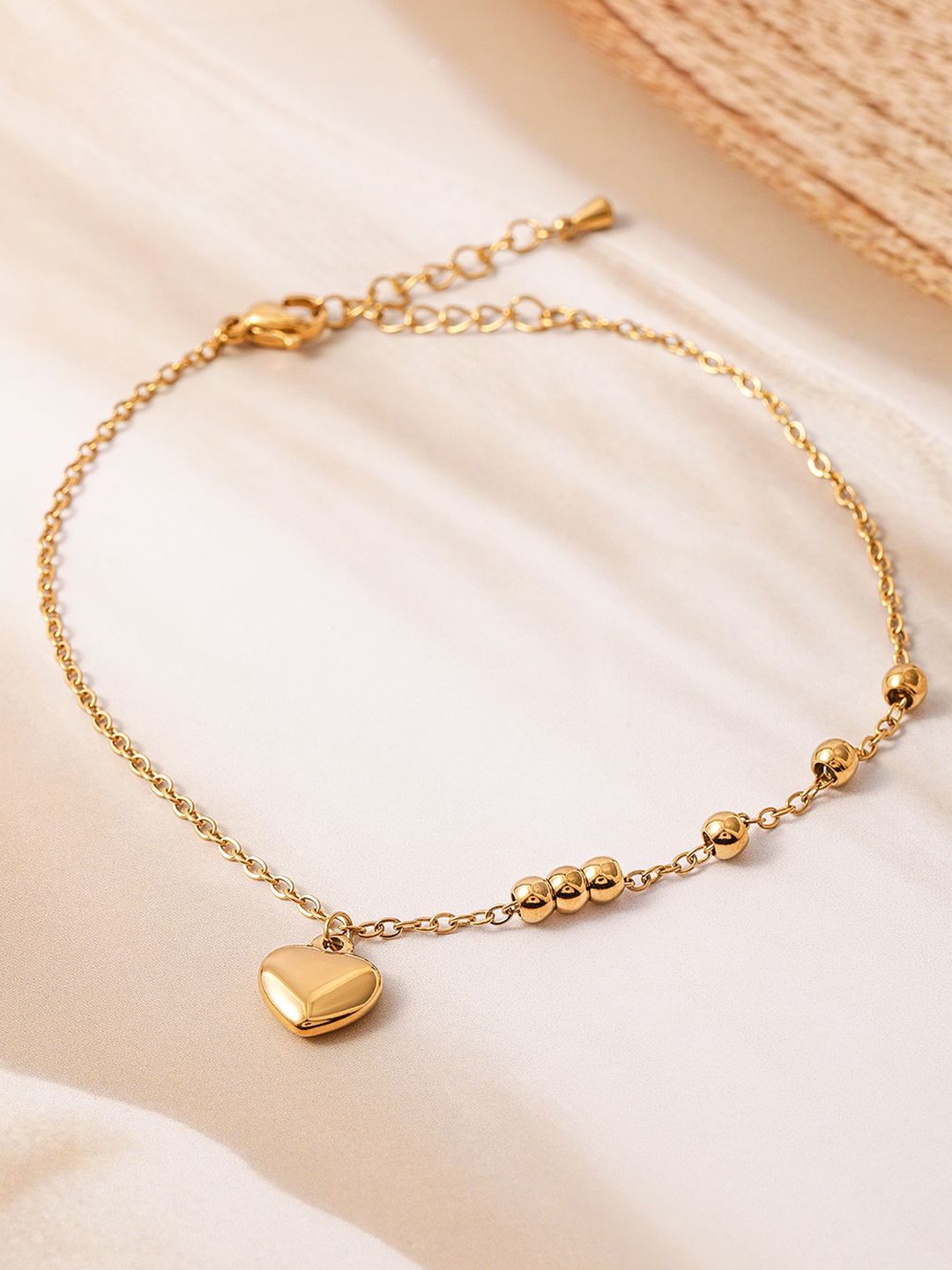 

Rubans 18K Gold Plated Stainless Steel Tarnish-Free Waterproof Demi-Fine Heart Anklet