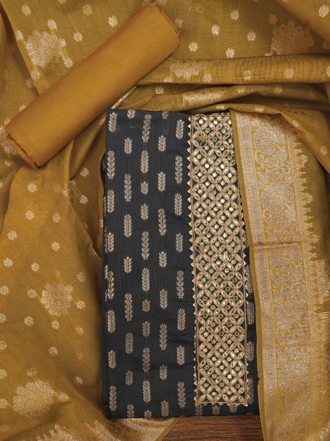 

Jaipur Kurti Unstitched Silk Blend Embellished Dress Material With Dupatta, Grey