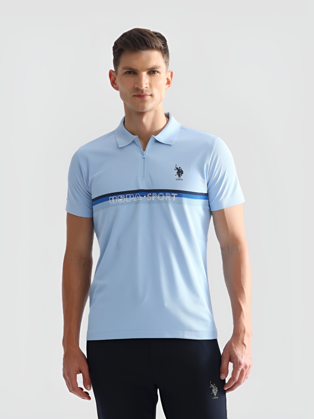 

U.S. Polo Assn. Men Brand Logo Printed Polo Collar Pure Cotton T-shirt, Blue