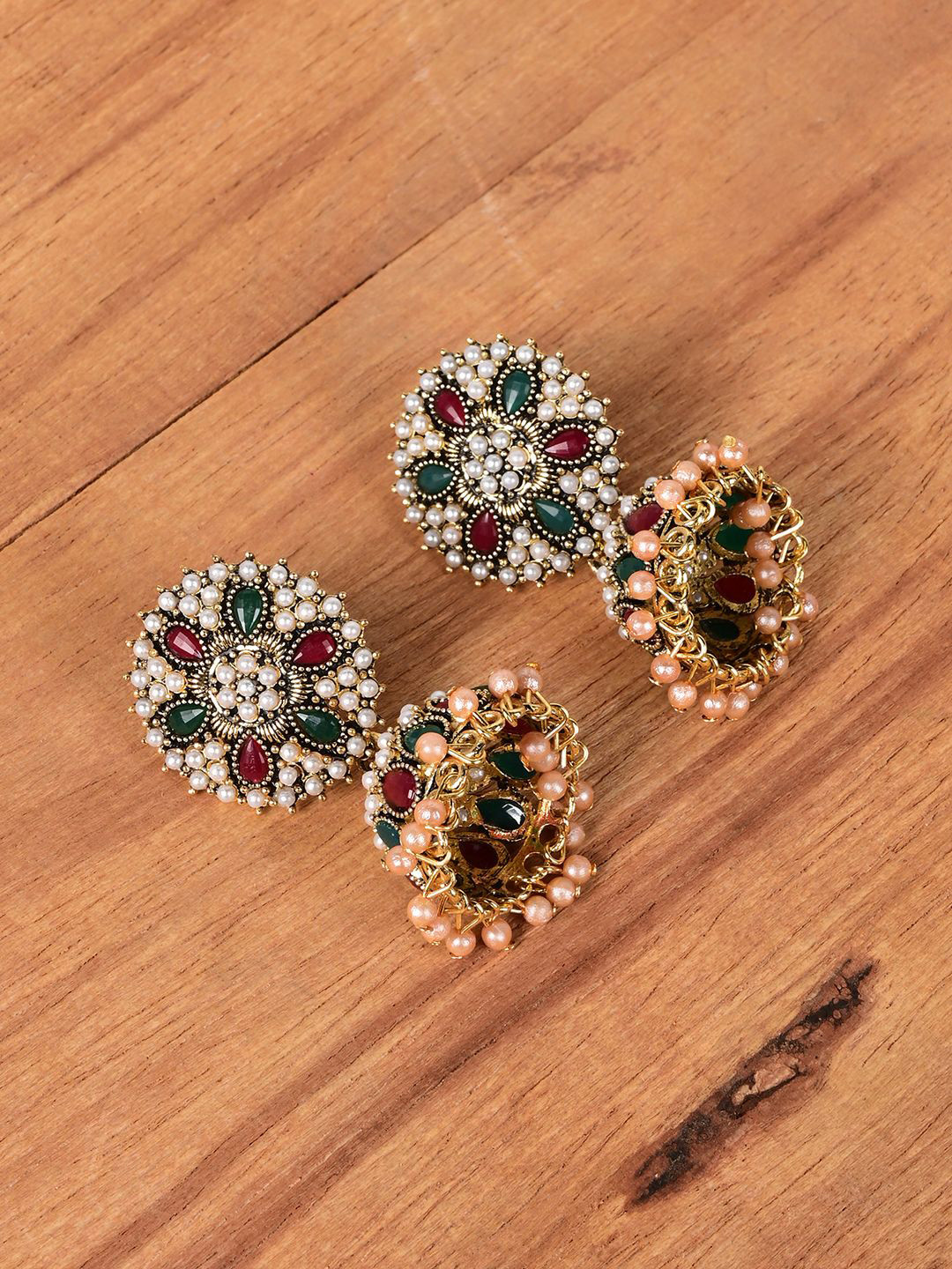 

Keviv Oxidised Dome Shaped Jhumkas Earrings, White