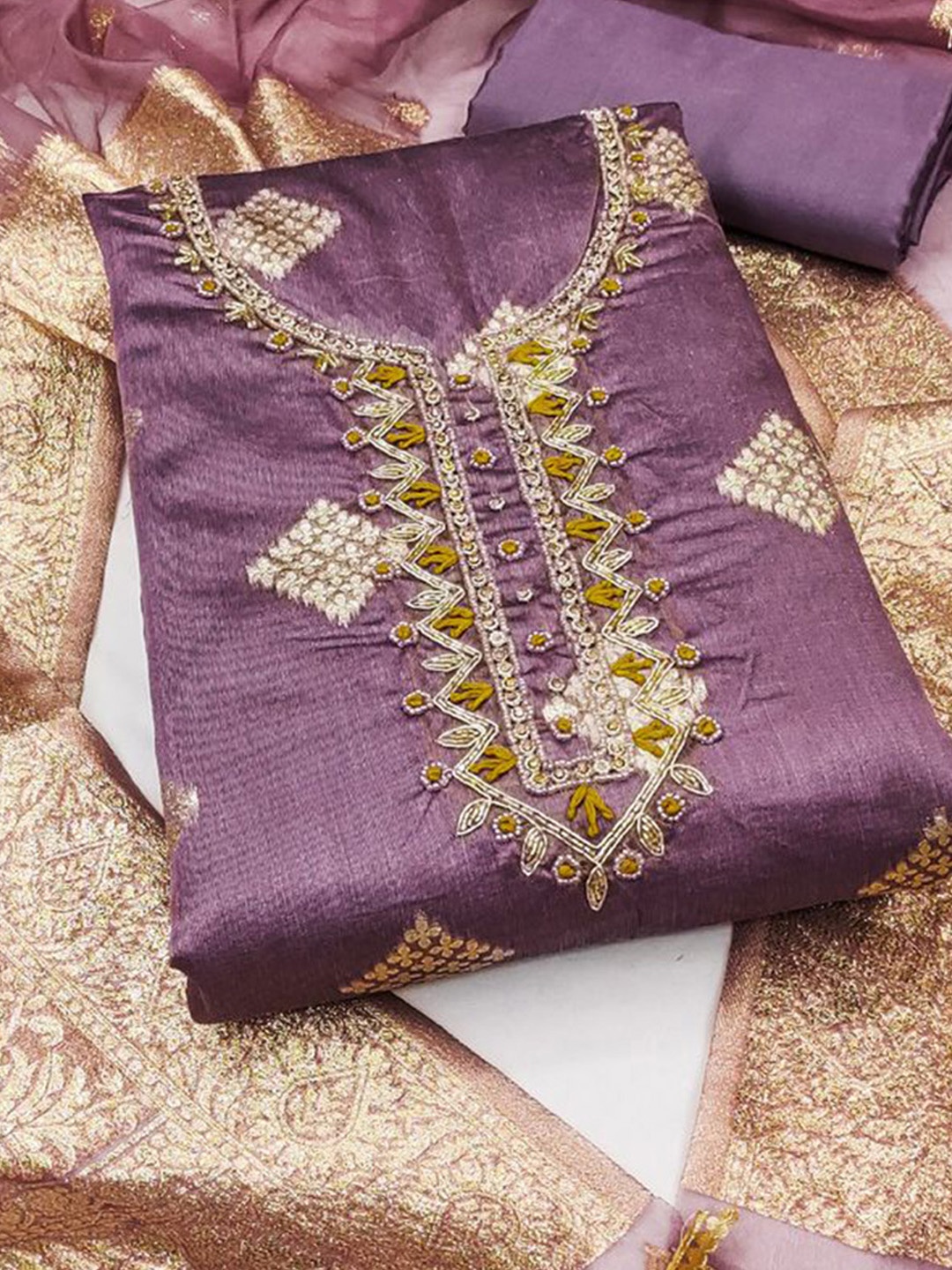 

ASISA Embroidered Art Silk Unstitched Dress Material, Violet