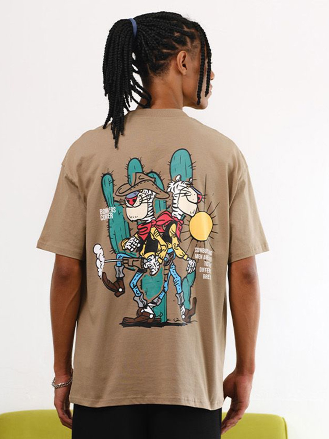 

Bonkers Corner Men Graphic Printed Round Neck Cotton Oversized T-shirt, Beige